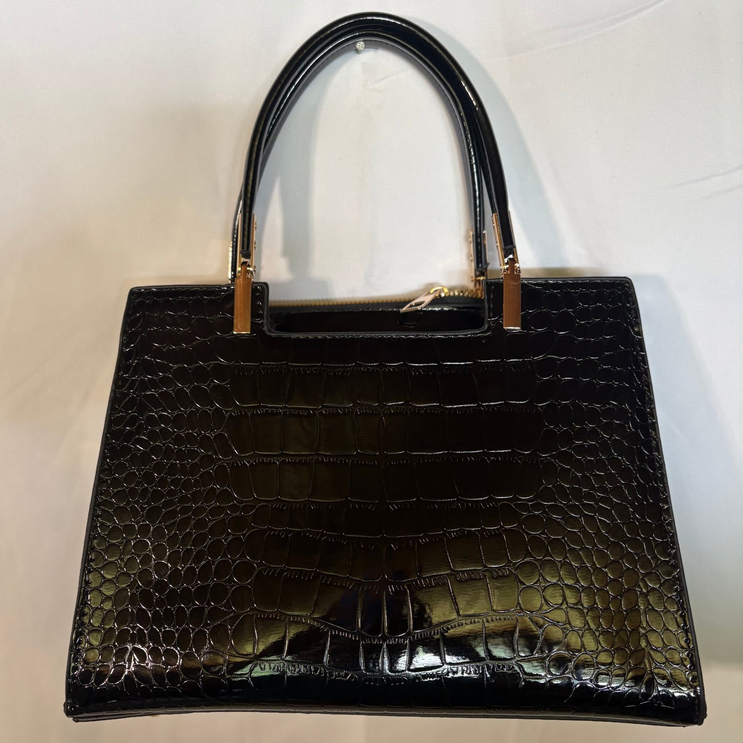 Faux Leather Satchel: Black