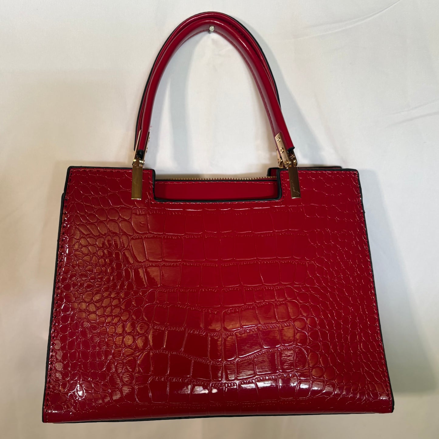 Faux Leather Satchel: Red