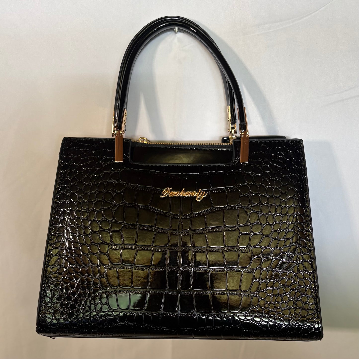 Faux Leather Satchel: Black