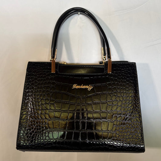 Faux Leather Satchel: Black