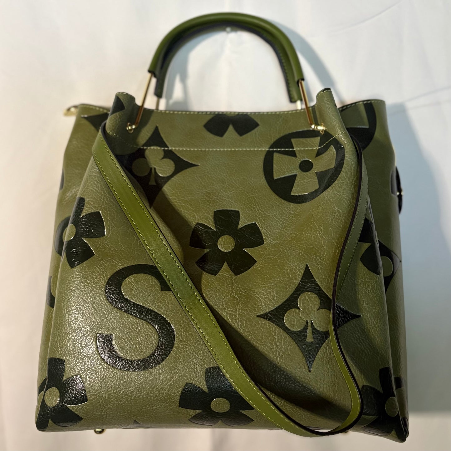 Embellished “S”: Olive Faux Leather