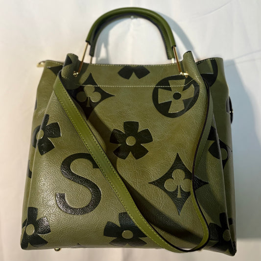 Embellished “S”: Olive Faux Leather