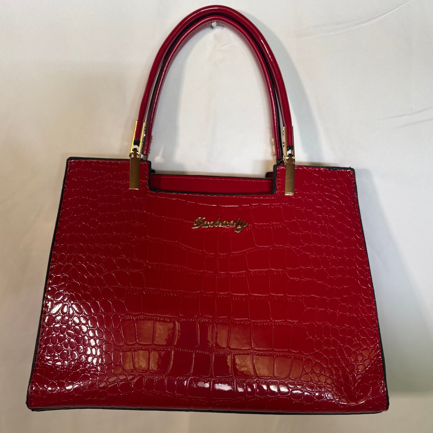 Faux Leather Satchel: Red