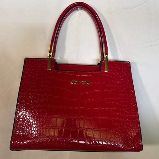 Faux Leather Satchel: Red